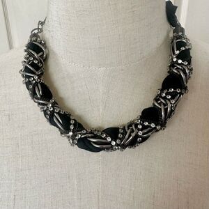 Black ribbon rhinestone  necklace